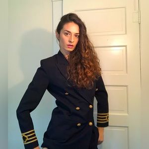Hugo Bascati Women’s Military Blazer Navy Blue Double Breasted Wool USA Size 2
